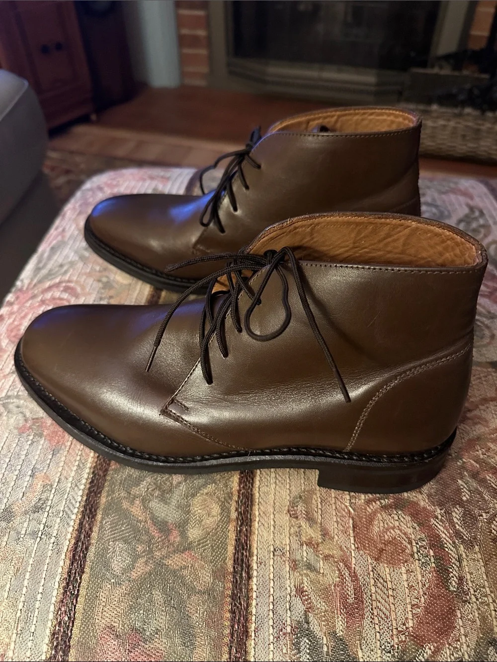Men's Brown Leather Chukka Boots - Lace-Up Casual Dress 7